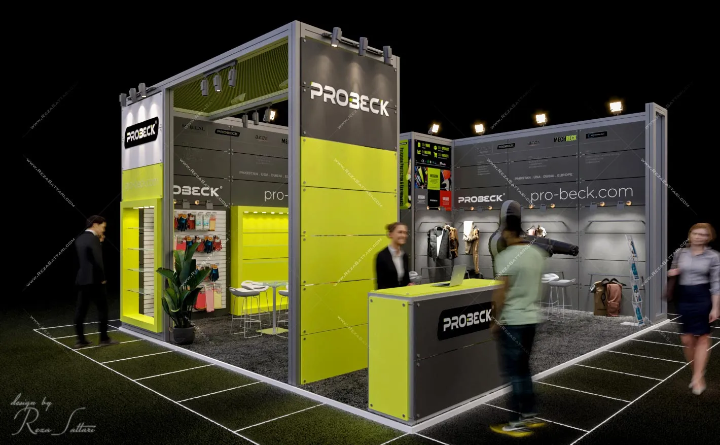 Open plan exhibition booth layout designed with Maxima system structure