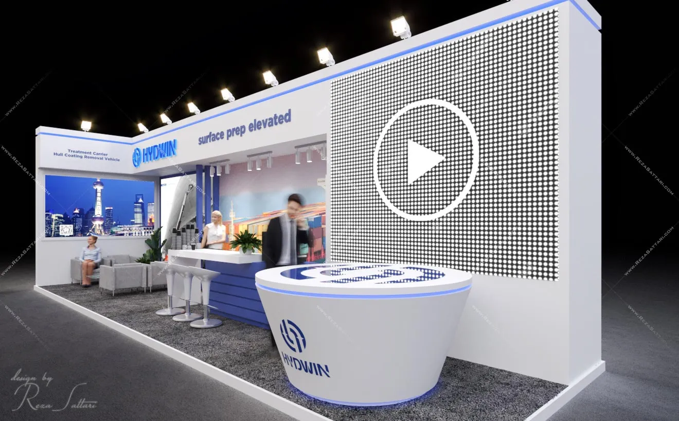 33sqm logistics and shipping exhibition booth in navy and white