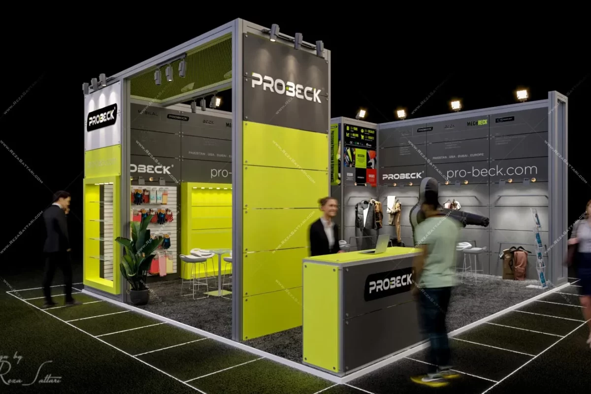 Open plan exhibition booth layout designed with Maxima system structure