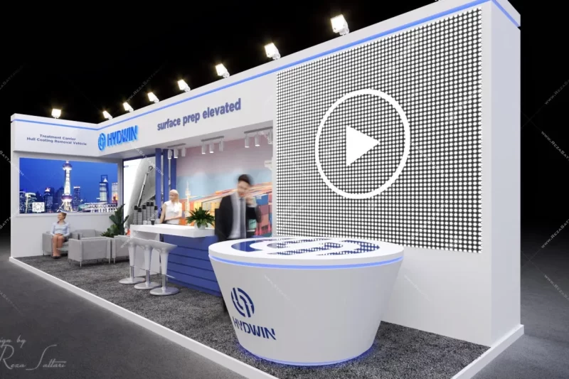 33sqm logistics and shipping exhibition booth in navy and white